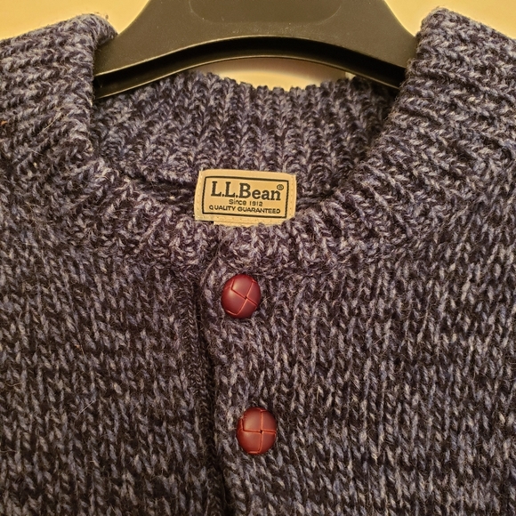 LL Bean Classic Henley Ragg Marled Blue Wool Sweater